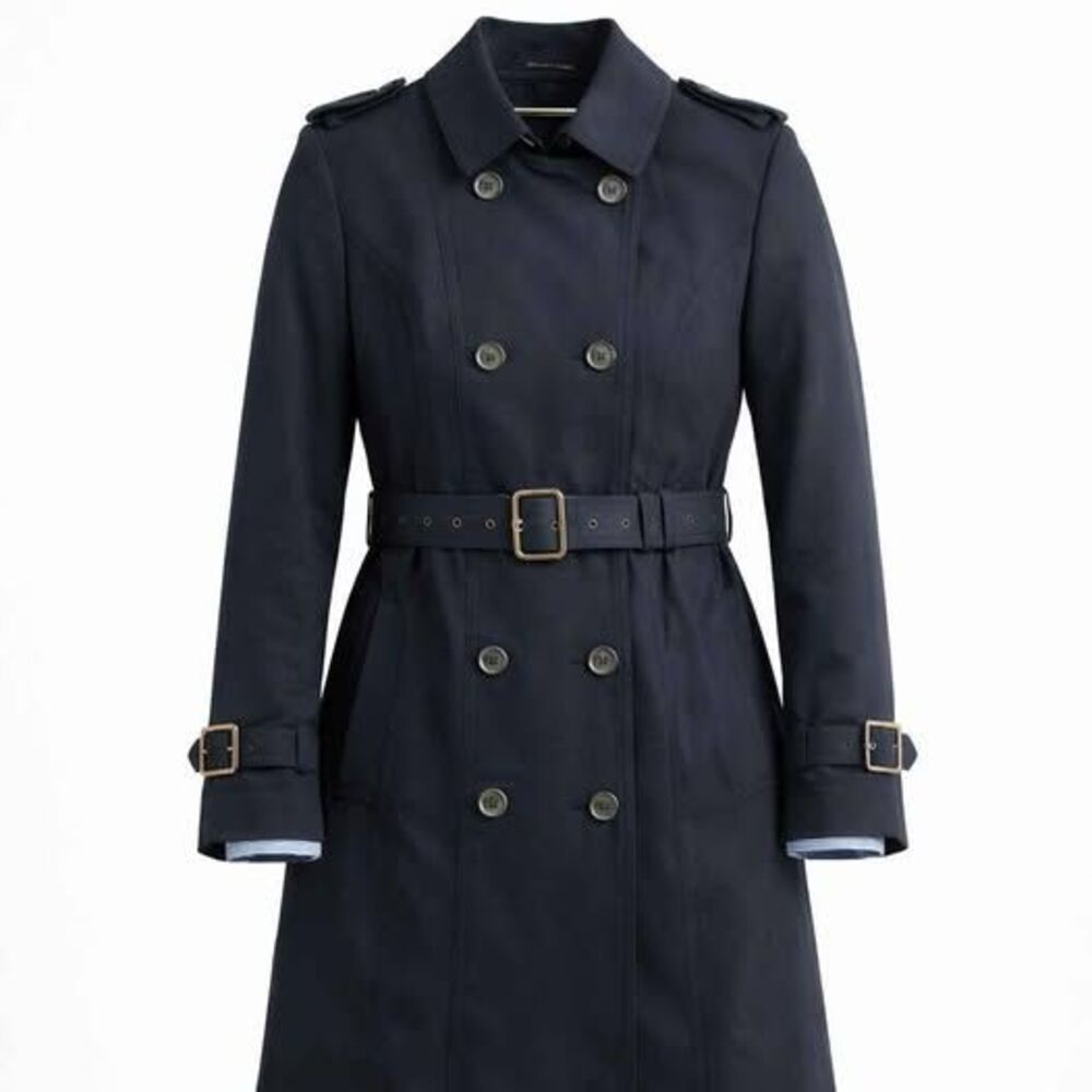 Massimo Dutti Women’s Navy Double-Breasted Belted Trench Coat Size M
